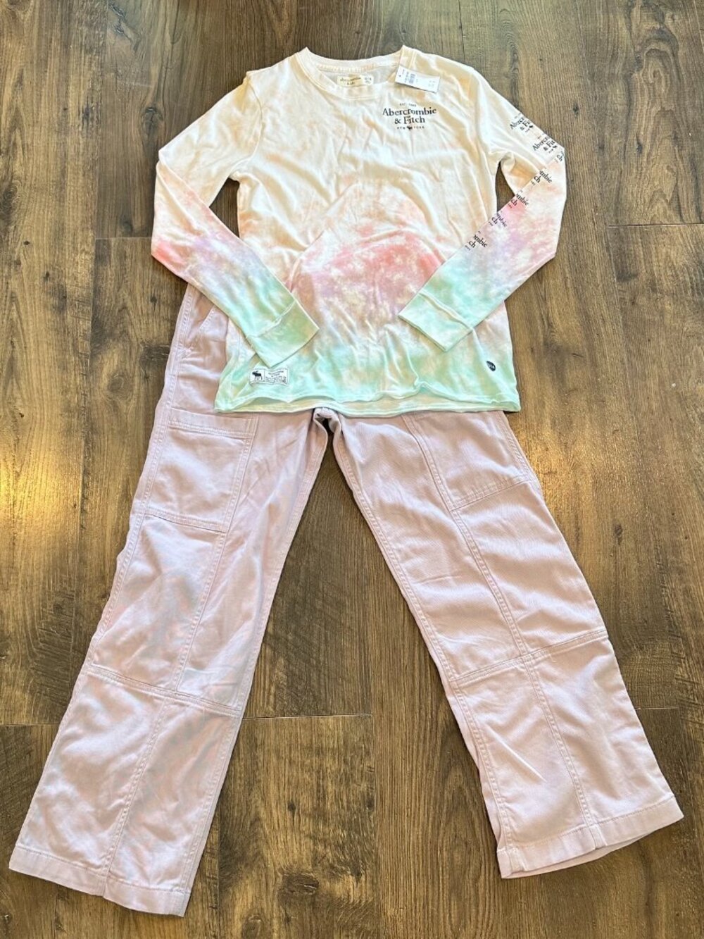 NWT Girl's Abercrombie kids 2 Piece Outfit, Pastel Tie Dye Wide Leg Size 13/14 S